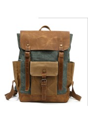 Men's Waterproof Leather Backpack Laptop Backpack Vintage Style Large Capacity Travel School Military Backpack