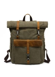 Vintage Canvas Leather Backpack Laptop Backpack Teenage Travel Backpack Student Computer Bag