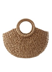 Women's handbag elegant rattan wicker straw woven half round bag large capacity casual travel bags