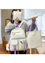 4pcs sets canvas school bags for teenage girls women backpack canvas kids primary school bag college student laptop bags