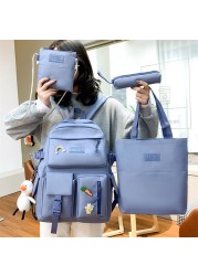 4pcs sets canvas school bags for teenage girls women backpack canvas kids primary school bag college student laptop bags