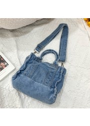 Canvas Cloth Women Small Shoulder Bag Girl Blue Canvas Small Canvas Handbag Casual Tote Detachable Strap Lady Zipper Purse 2022