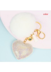 Rhinestone Pompom Heart Keychain Ladies Bag Hanging Room Car Pendant Decoration