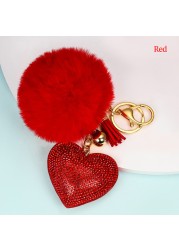 Rhinestone Pompom Heart Keychain Ladies Bag Hanging Room Car Pendant Decoration