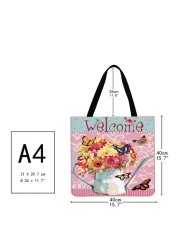 Practical Linen Square Shopping Bag Casual Ladies Daily Shopping Bag Large Capacity Storage Household Handbags