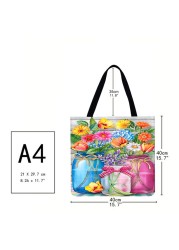 Practical Linen Square Shopping Bag Casual Ladies Daily Shopping Bag Large Capacity Storage Household Handbags