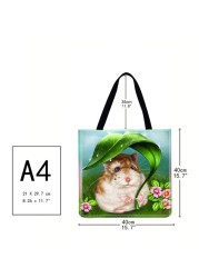 Fashionable Ladies Hamster Shoulder Shopping Bag Linen Printing Pattern Eco-friendly Tote Large Capacity Handbags