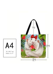 Fashionable Ladies Hamster Shoulder Shopping Bag Linen Printing Pattern Eco-friendly Tote Large Capacity Handbags