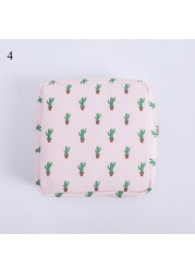 Women Portable Sanitary Napkin Storage Bag Cotton Travel Makeup Bag Printed Literary Zipper Purse Sundries Cosmetic Organizer