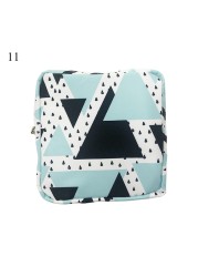 Women Portable Sanitary Napkin Storage Bag Cotton Travel Makeup Bag Printed Literary Zipper Purse Sundries Cosmetic Organizer