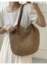 Straw Shopper Summer Bag Casual Large Capacity Hollow Woven Women Beach Ladies Tote Handbags High Design Fashion Travel Shoulder Bag