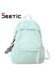 SEETIC 2022 New Nylon Women Backpack Solid Color School Bag Fashion Waterproof Backpack Female Student Anti-theft Backpack Women