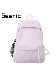 SEETIC 2022 New Nylon Women Backpack Solid Color School Bag Fashion Waterproof Backpack Female Student Anti-theft Backpack Women