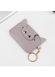 Creative Card Holder Cartoon Simple Animal Piggy Shaped PU Leather Kawaii Small Wallets Keychain Coin Purse ID Card Bag for Girls