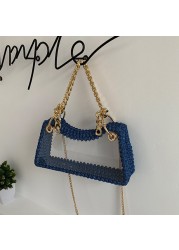 Summer Women Hand Woven Handbag Clear Waterproof Chain Shoulder Crossbody Bags Women Summer Purse for Travel Shopping