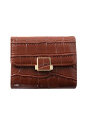 Leather women's wallet female short retro three-fold folding student version simple multi-card crocodile pattern coin purse