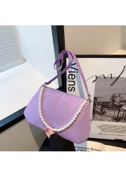 Women Nylon Underarm Shoulder Bags Solid Color Pearl Small Bags Clutch Fashion Simple Design Shoulder Bag Underarm Bags For Women