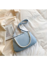 Women Nylon Underarm Shoulder Bags Solid Color Pearl Small Bags Clutch Fashion Simple Design Shoulder Bag Underarm Bags For Women