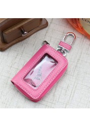 Leather Zipper Box Home Car Key Case Key Chain Women Home Organizer Transparent Window Key Bag Wallet