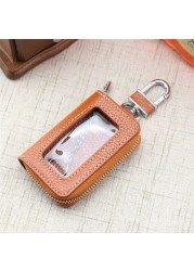 Leather Zipper Box Home Car Key Case Key Chain Women Home Organizer Transparent Window Key Bag Wallet