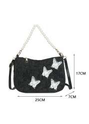 Retro Handbag 2022 Spring Butterfly Print Women Shoulder Bags Pearl Chain Handbags Female Crossbody Messenger Clutch Bags