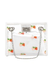 2022 Fashion Women Transparent Sweet Strawberry Pattern Clutches Shoulder Bag Chain Block Color Messenger Handbag Composite Tote