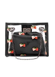 2022 Fashion Women Transparent Sweet Strawberry Pattern Clutches Shoulder Bag Chain Block Color Messenger Handbag Composite Tote