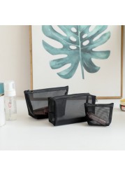 1pc Black Transparent Wash Bags Portable Breathable Trapezoid With Zipper Nylon Travel Mesh Large Capacity Cosmetic Bag