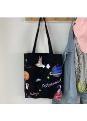 Bfuming Cute Canvas Zipper Shopping Bag Large Capacity Tote Bag For Girls Fashion Shoulder Bag