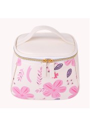 Korean PU leather printing cosmetic bag fashion printing portable female cosmetic large capacity trend retro casual cosmetic bag