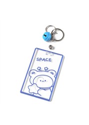 X7YA 1pc Transparent Acrylic Business Card Holder For Staff Staff With Keyring Bell Cartoon Pattern Pass Card Cover Bus Cards