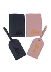 4pcs Mr and Mrs Wedding Luggage Tags Passport Covers Embroidery for Wedding Coupe