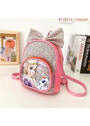 New Children's School Bag Cartoon Princess Accessories Bag Bow Sequins PU Backpack Pupil Kindergarten Kids Girls Backpack