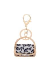 1pc Cute Leopard Grain Keychain Bag Small Pendant Aluminum Alloy Keychain With Bag Modeling Handbag Purse Ornaments Decoration