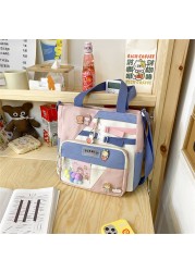 Kawaii Large Capacity Tote Bags Trendy Nylon Patchwork Shoulder School Book Bag For Teen Girls Fashion Student Crossbody Bag Sac