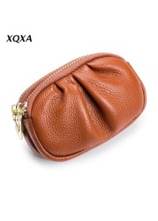 X7YA Women's Leather Wallet Double Zipper Pocket Earphone Credit Card Holder Lady Wallet