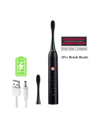 Rechargeable Electric Toothbrush Black White Sonic Oral Hygiene Toothbrush IPX7 Waterproof With Brush Head Replacement Gift