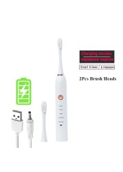 Rechargeable Electric Toothbrush Black White Sonic Oral Hygiene Toothbrush IPX7 Waterproof With Brush Head Replacement Gift