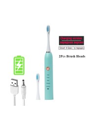 Rechargeable Electric Toothbrush Black White Sonic Oral Hygiene Toothbrush IPX7 Waterproof With Brush Head Replacement Gift