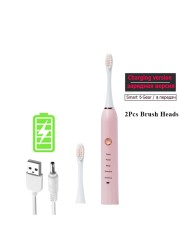 Rechargeable Electric Toothbrush Black White Sonic Oral Hygiene Toothbrush IPX7 Waterproof With Brush Head Replacement Gift