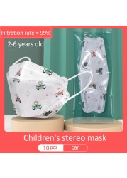 10pcs 4 layers 3D baby mask 2-12 years old boys girls safety protective children fish shape animation printing mask masque enfant