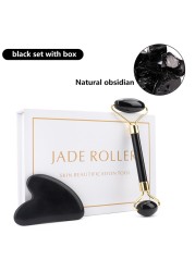 Natural Pink Quartz Jade Roller Gua Sha Set Facial Body Massager Roller Stone Jade Massage Set Face Lifting Beauty Massage Device