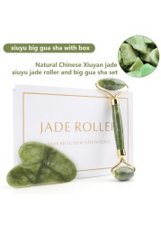 Natural Pink Quartz Jade Roller Gua Sha Set Facial Body Massager Roller Stone Jade Massage Set Face Lifting Beauty Massage Device