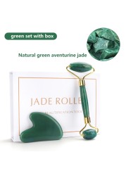 Natural Pink Quartz Jade Roller Gua Sha Set Facial Body Massager Roller Stone Jade Massage Set Face Lifting Beauty Massage Device