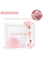 Natural Pink Quartz Jade Roller Gua Sha Set Facial Body Massager Roller Stone Jade Massage Set Face Lifting Beauty Massage Device