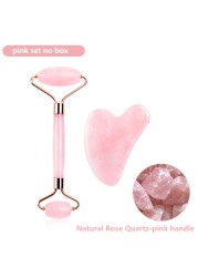 Natural Pink Quartz Jade Roller Gua Sha Set Facial Body Massager Roller Stone Jade Massage Set Face Lifting Beauty Massage Device