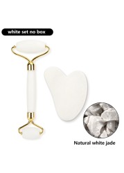 Natural Pink Quartz Jade Roller Gua Sha Set Facial Body Massager Roller Stone Jade Massage Set Face Lifting Beauty Massage Device