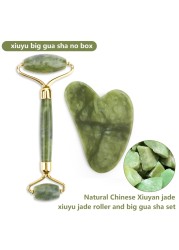 Natural Pink Quartz Jade Roller Gua Sha Set Facial Body Massager Roller Stone Jade Massage Set Face Lifting Beauty Massage Device