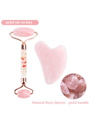 Natural Pink Quartz Jade Roller Gua Sha Set Facial Body Massager Roller Stone Jade Massage Set Face Lifting Beauty Massage Device