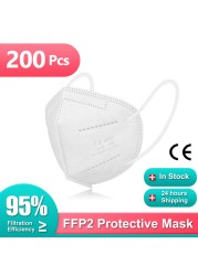 10-200pcs CE KN95 Masks Black White Certified FFP2 Masks FPP2 Approved KN 95 Face Mask 5 Layers FFP2 Mascarillas Negras FFP 2